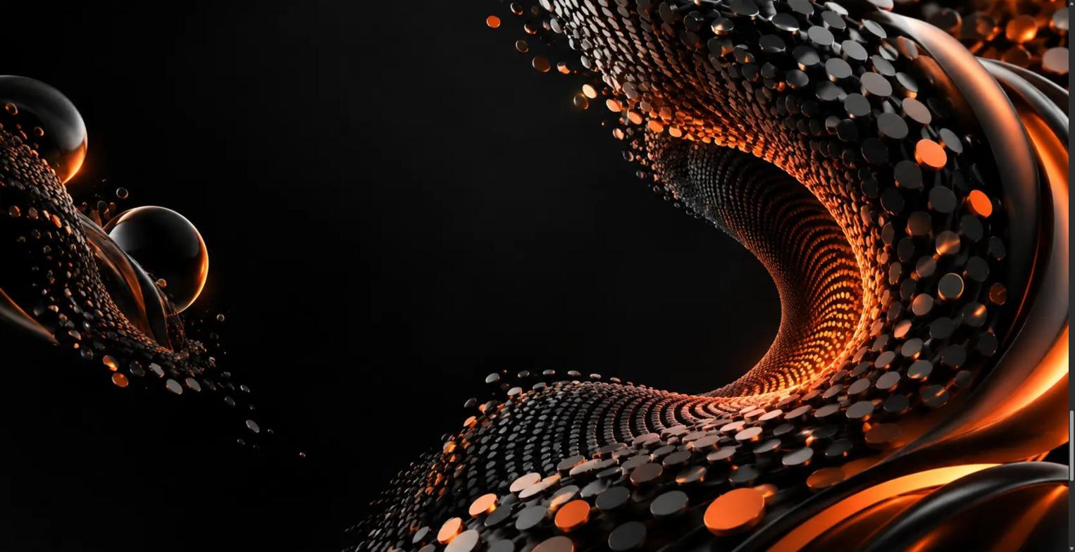 Composição tridimensional abstrata em preto e laranja