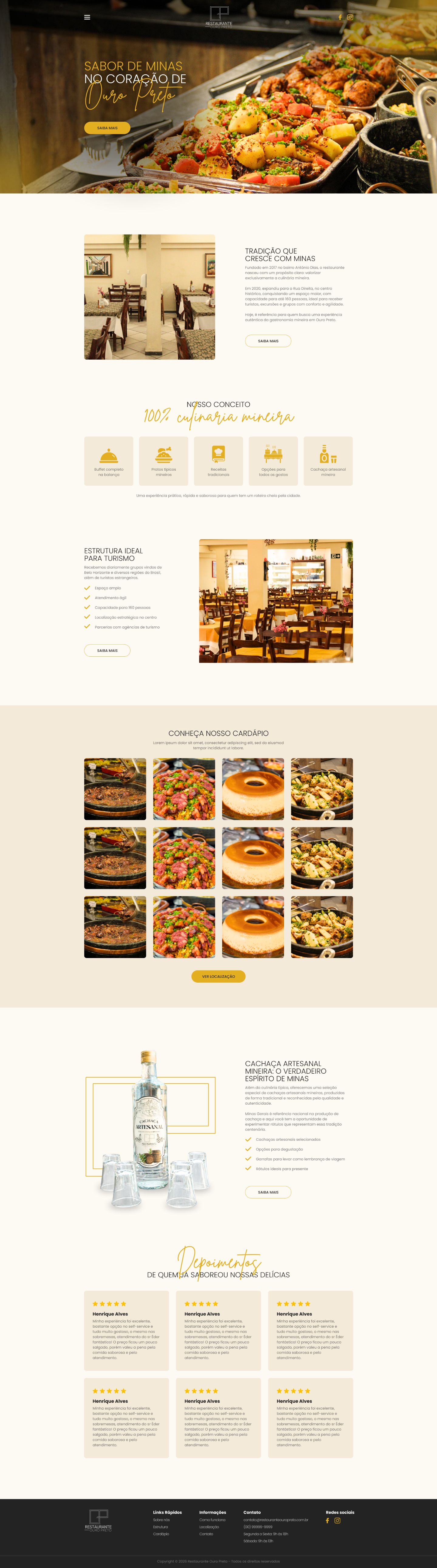 Layout completo da home do Restaurante Ouro Preto